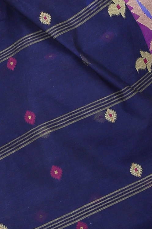 Dark Blue Pure Cotton Nripa Tant Saree (1343)