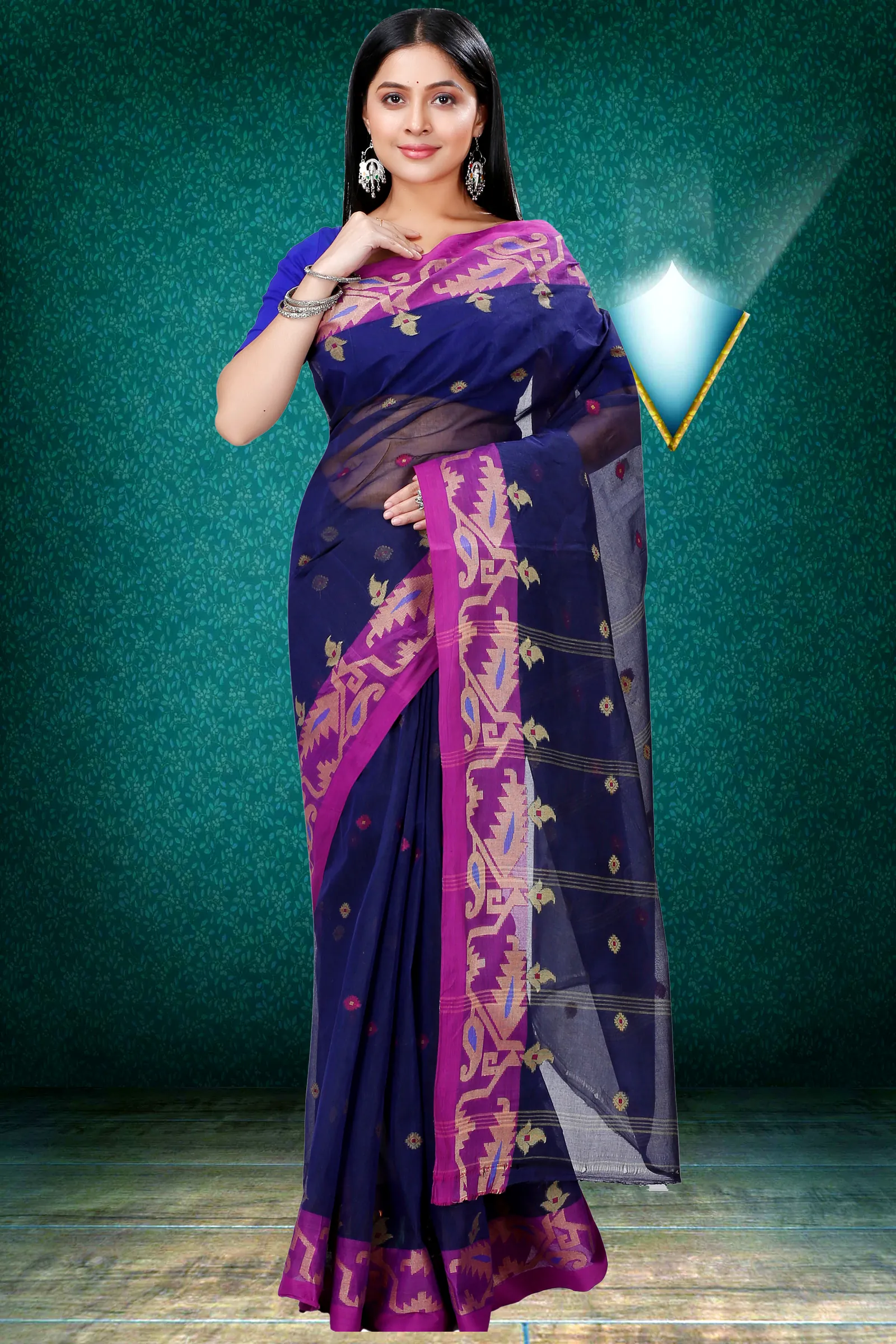 Dark Blue Pure Cotton Nripa Tant Saree (1343)