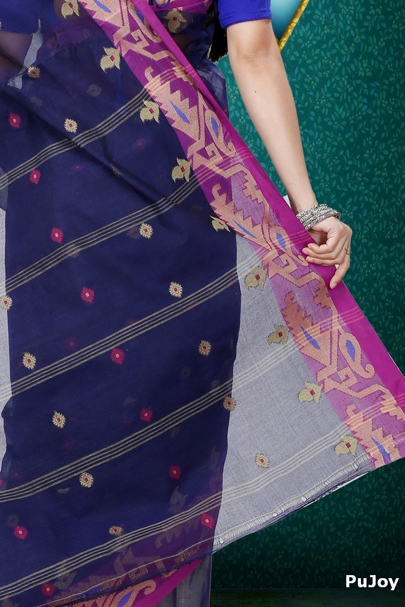 Dark Blue Pure Cotton Nripa Tant Saree (1343)