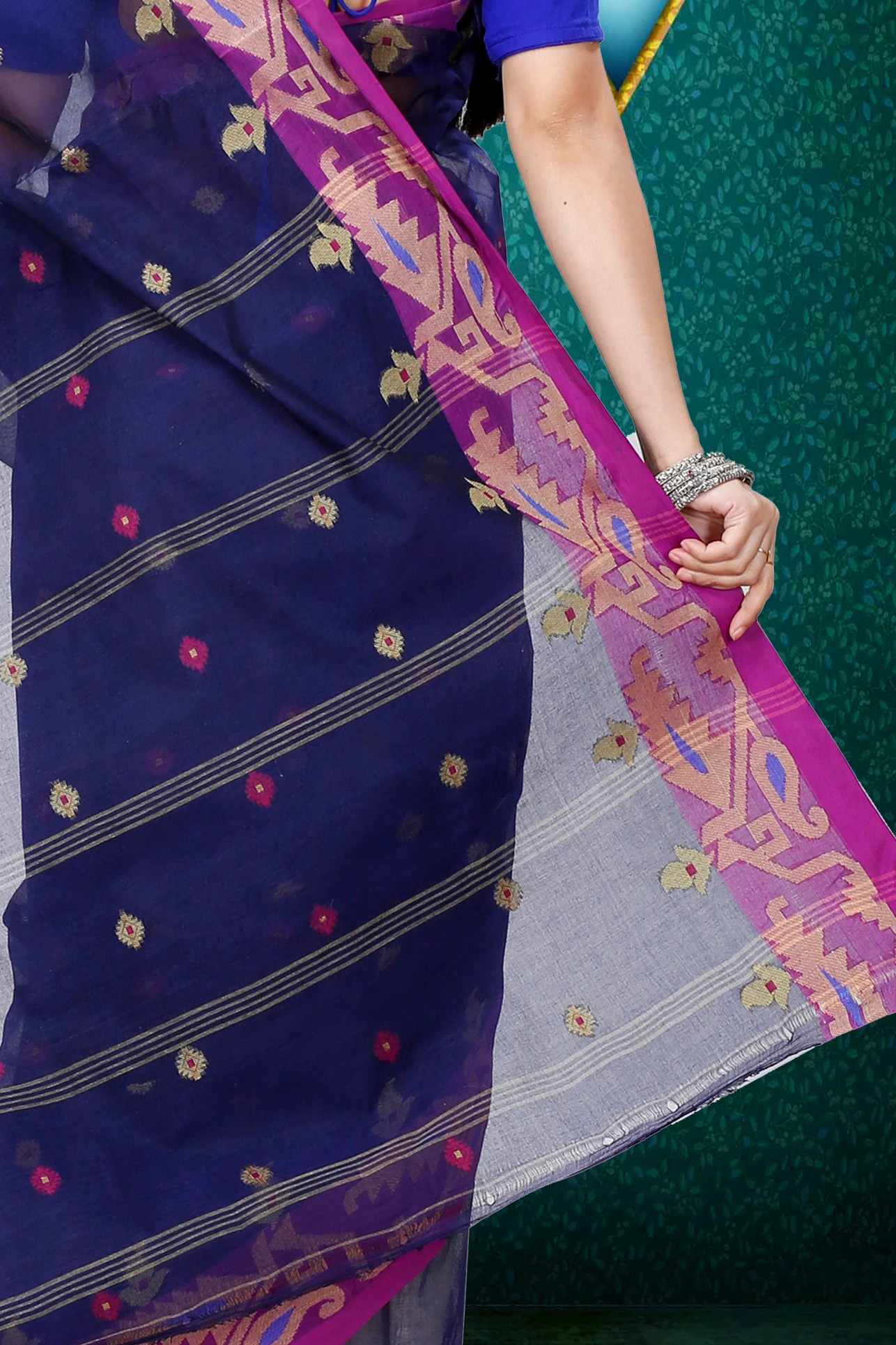 Dark Blue Pure Cotton Nripa Tant Saree (1343)