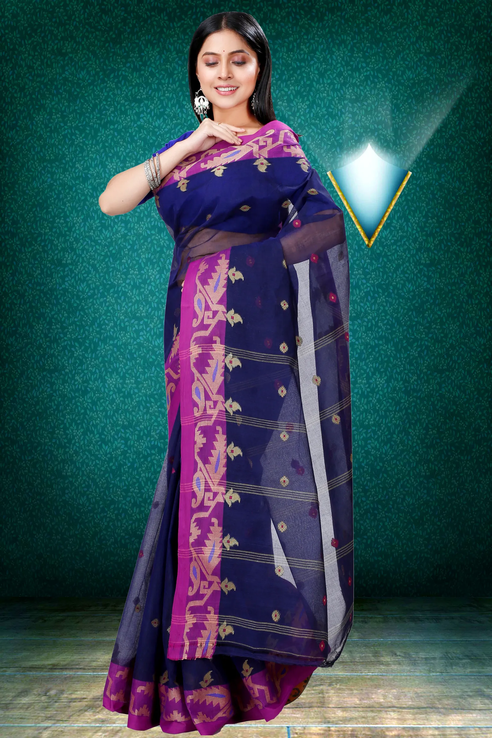 Dark Blue Pure Cotton Nripa Tant Saree (1343)