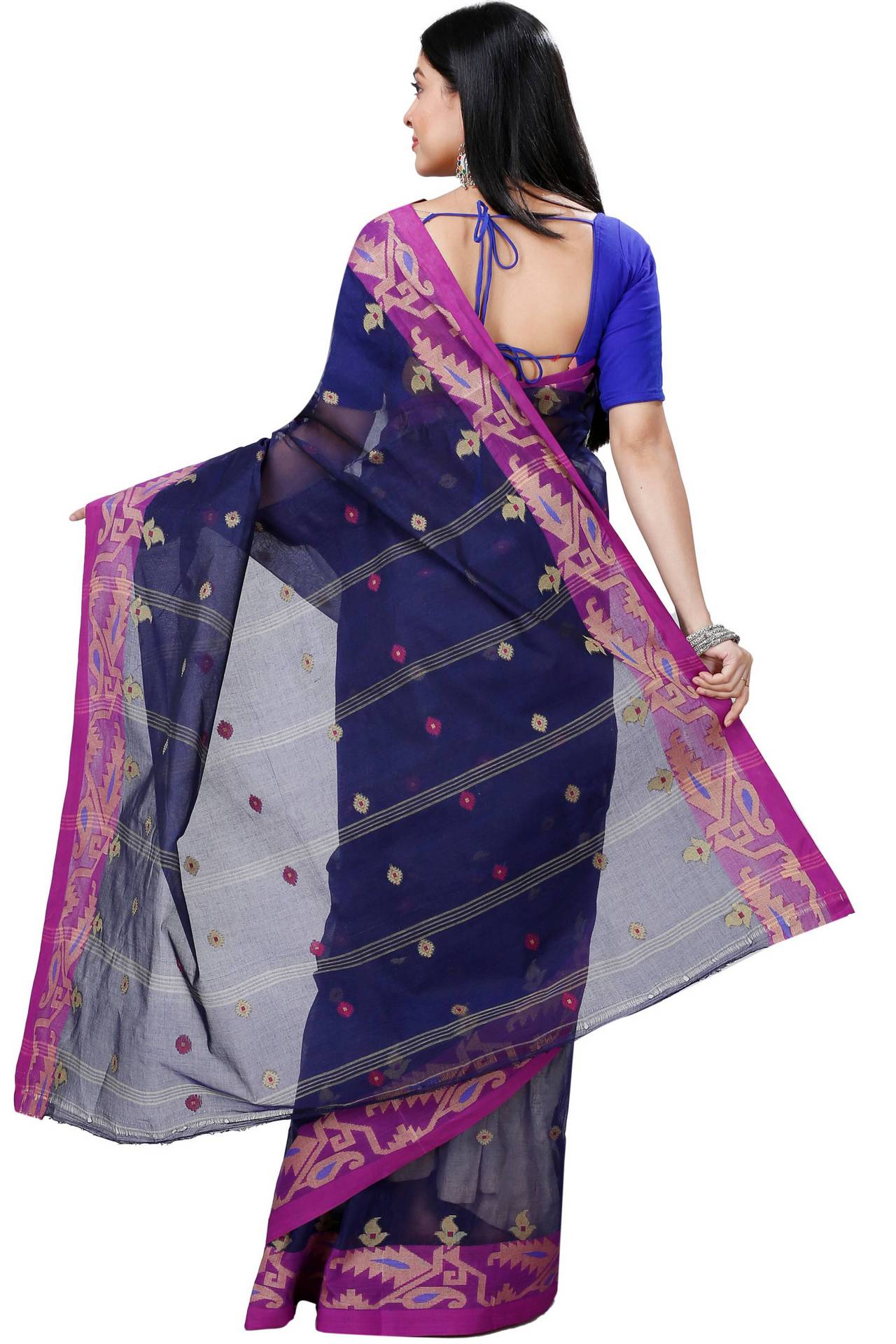 Dark Blue Pure Cotton Nripa Tant Saree (1343)