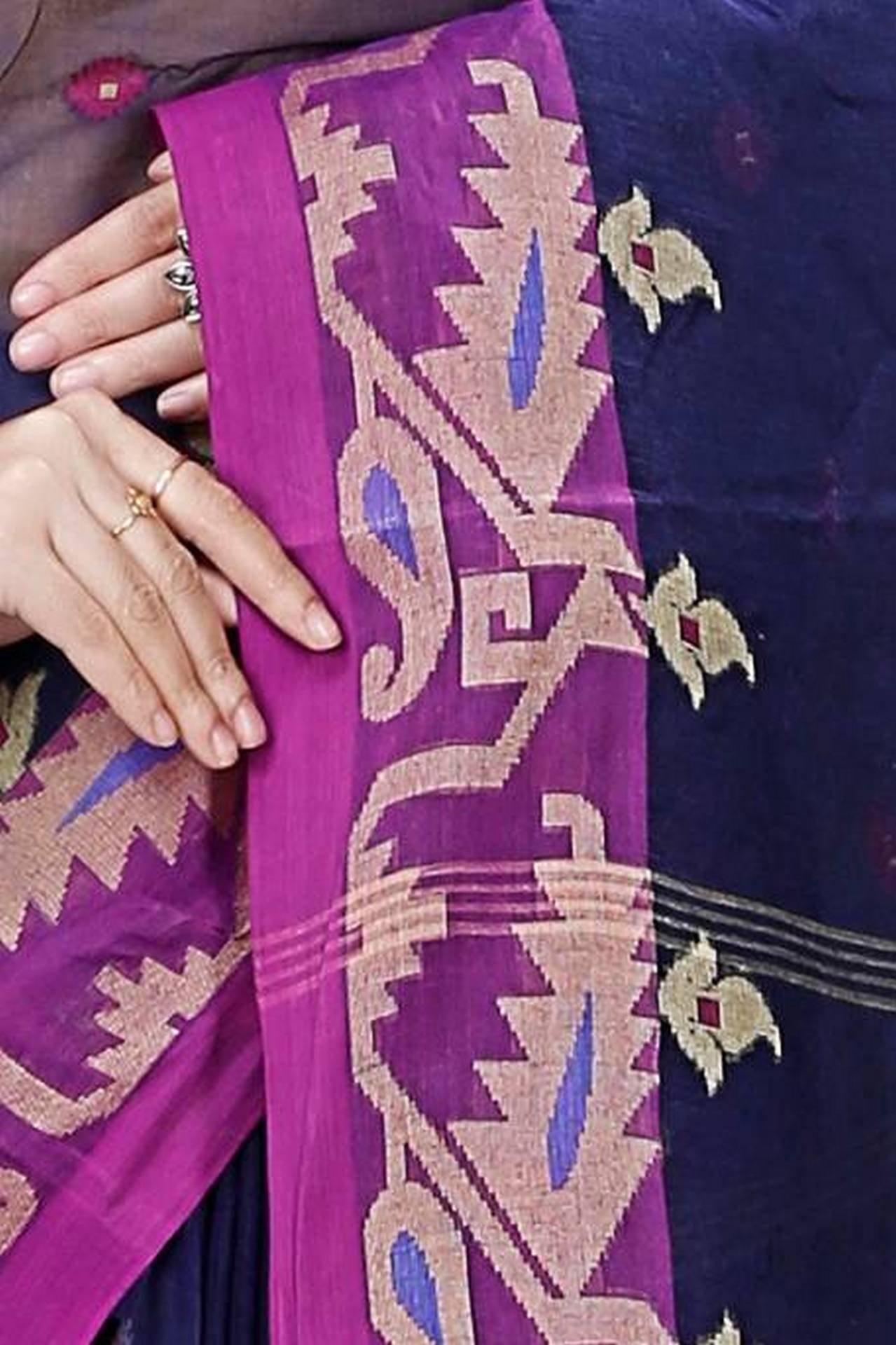 Dark Blue Pure Cotton Nripa Tant Saree (1343)