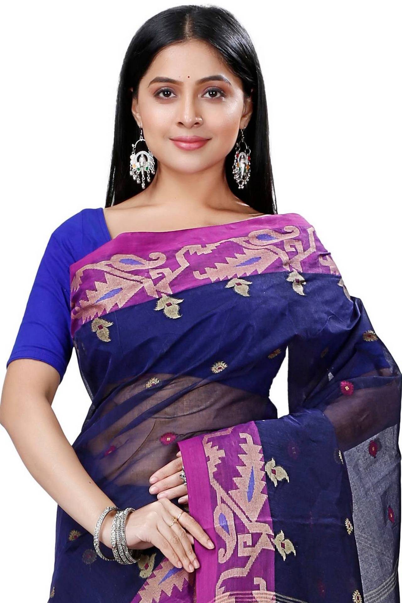 Dark Blue Pure Cotton Nripa Tant Saree (1343)