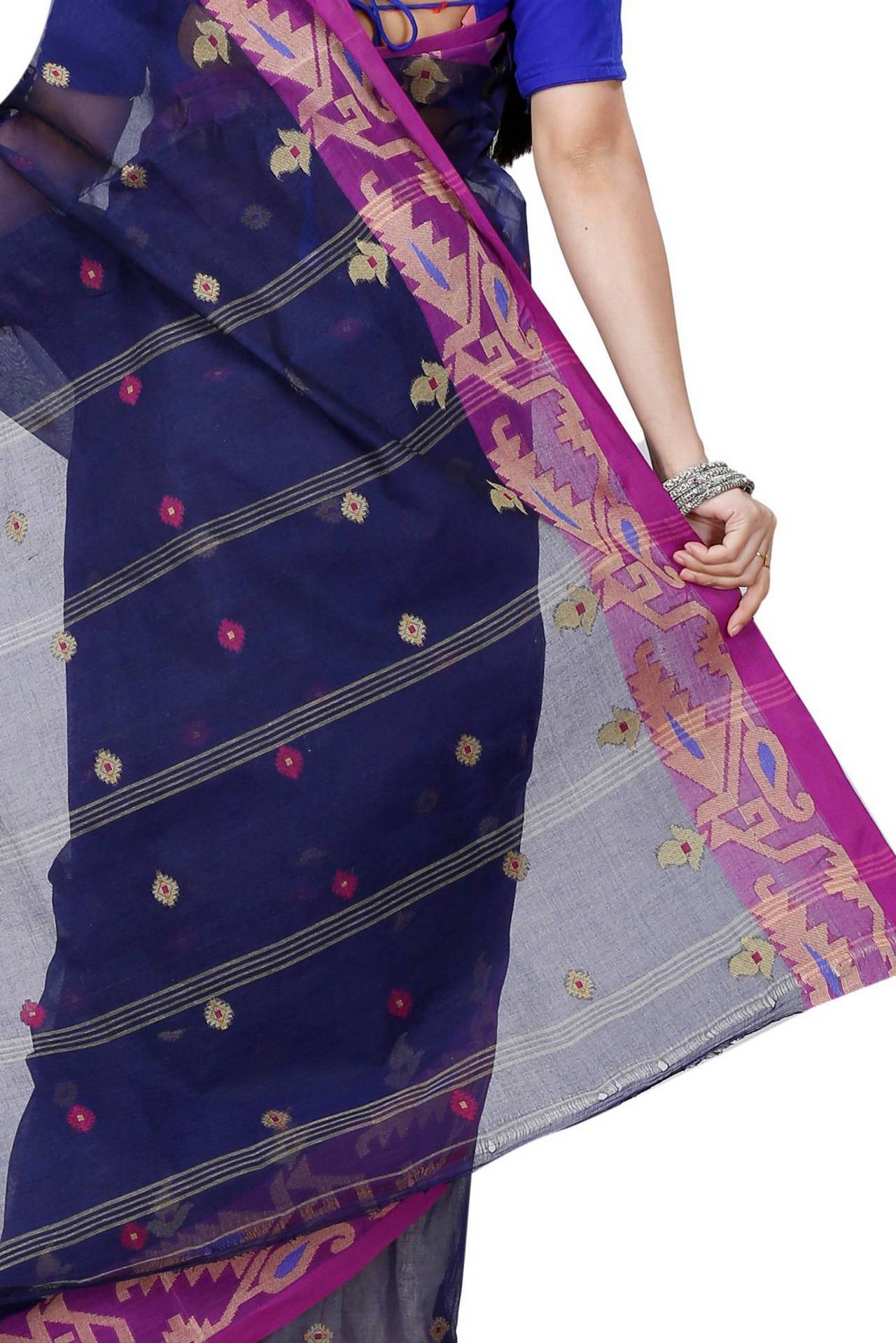Dark Blue Pure Cotton Nripa Tant Saree (1343)