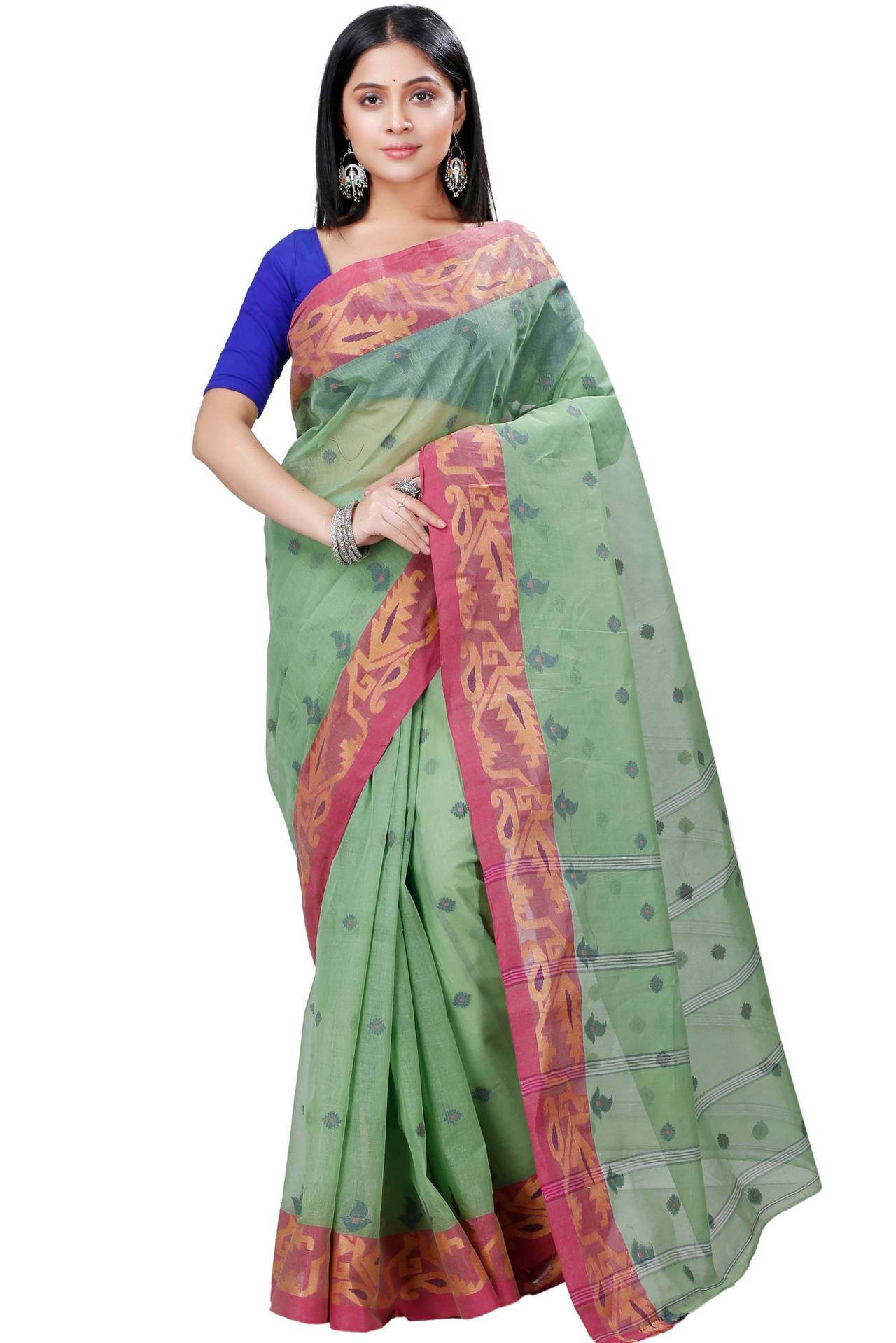 Green Pure Cotton Nripa Tant Saree (1344)
