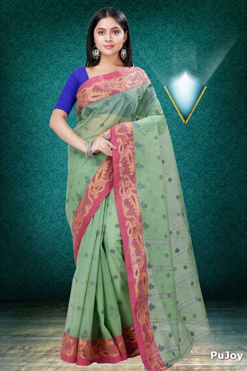 Green Pure Cotton Nripa Tant Saree (1344)