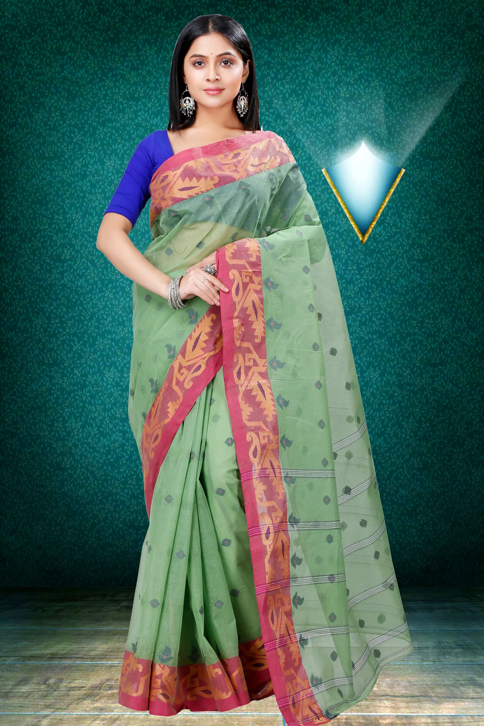 Green Pure Cotton Nripa Tant Saree (1344)