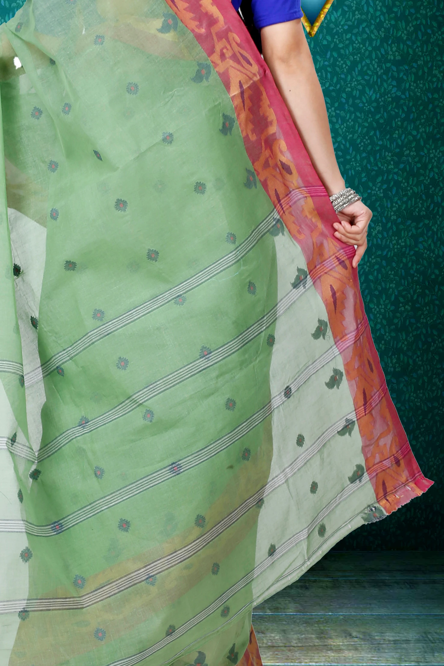 Green Pure Cotton Nripa Tant Saree (1344)