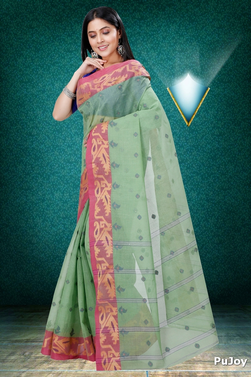 Green Pure Cotton Nripa Tant Saree (1344)