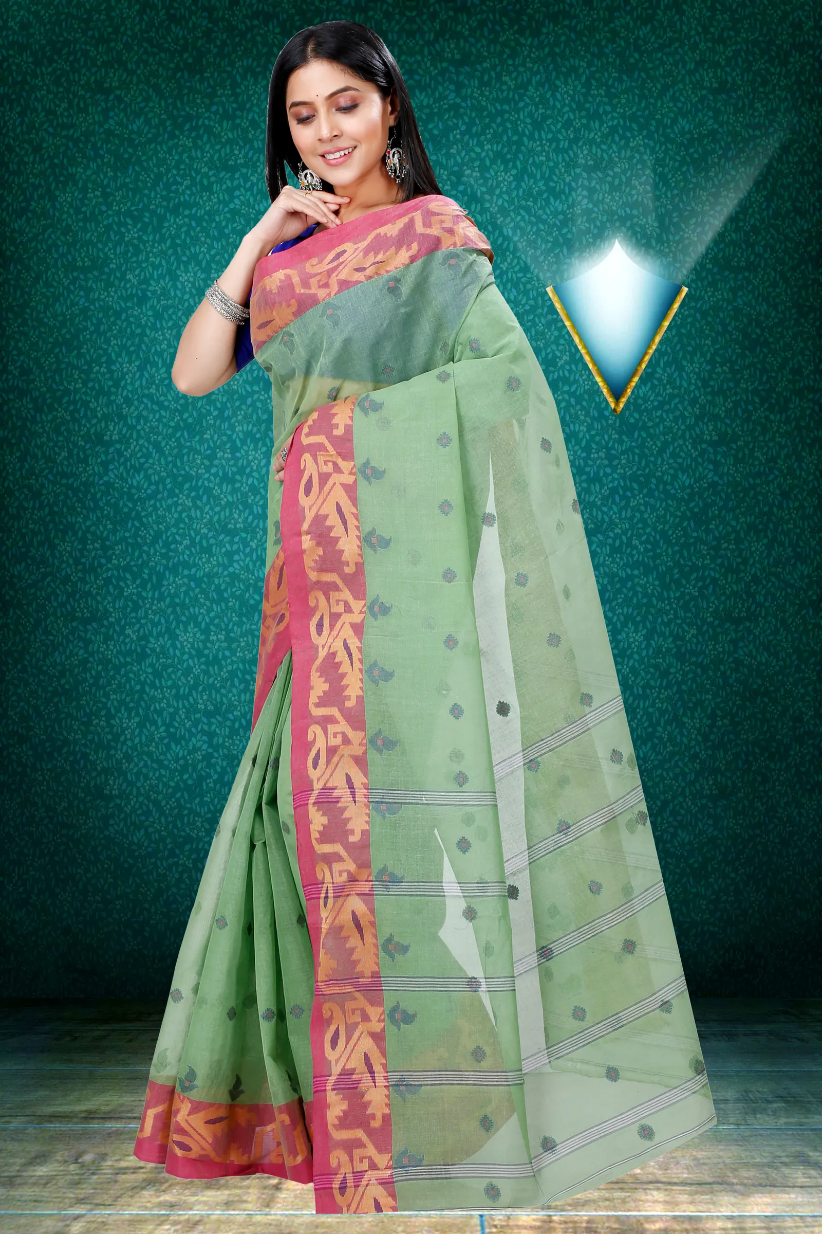 Green Pure Cotton Nripa Tant Saree (1344)