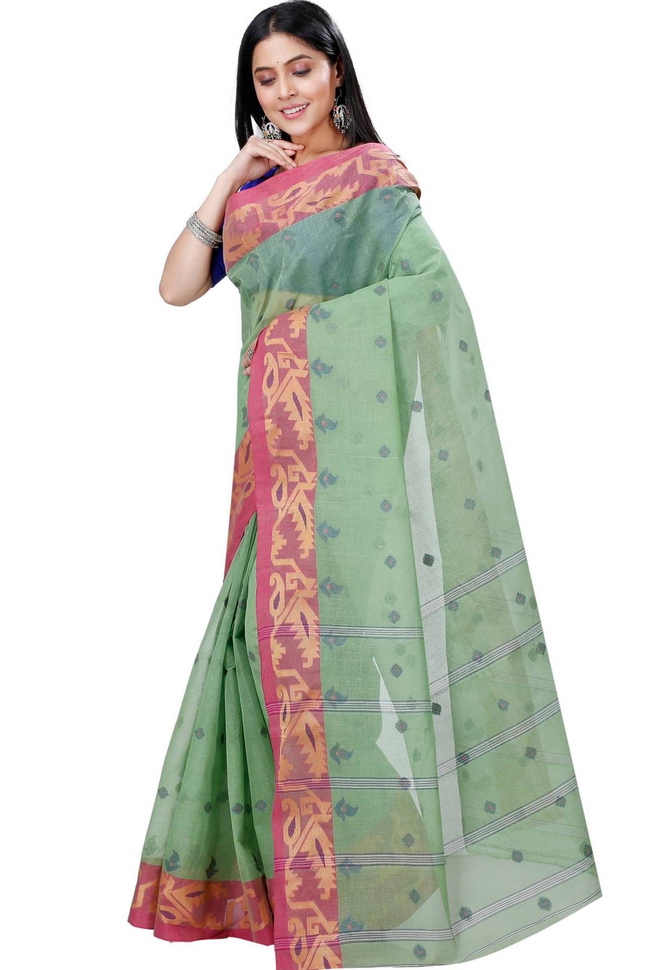 Green Pure Cotton Nripa Tant Saree (1344)
