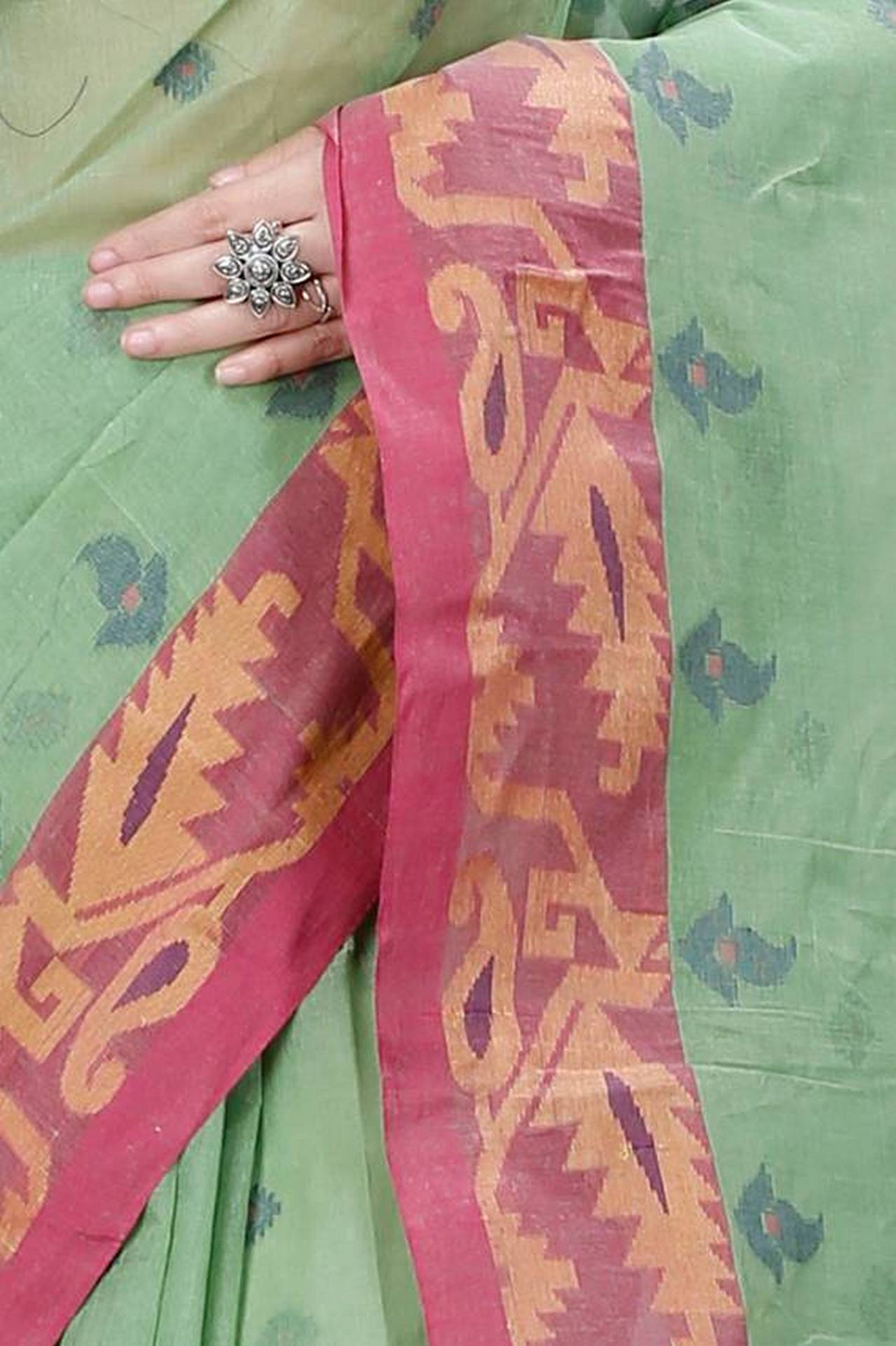 Green Pure Cotton Nripa Tant Saree (1344)