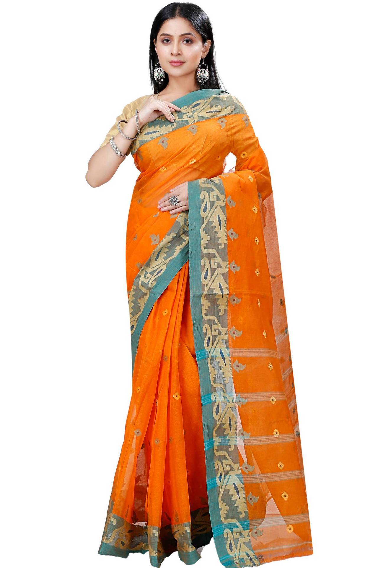 Orange Pure Cotton Nripa Tant Saree (1345)