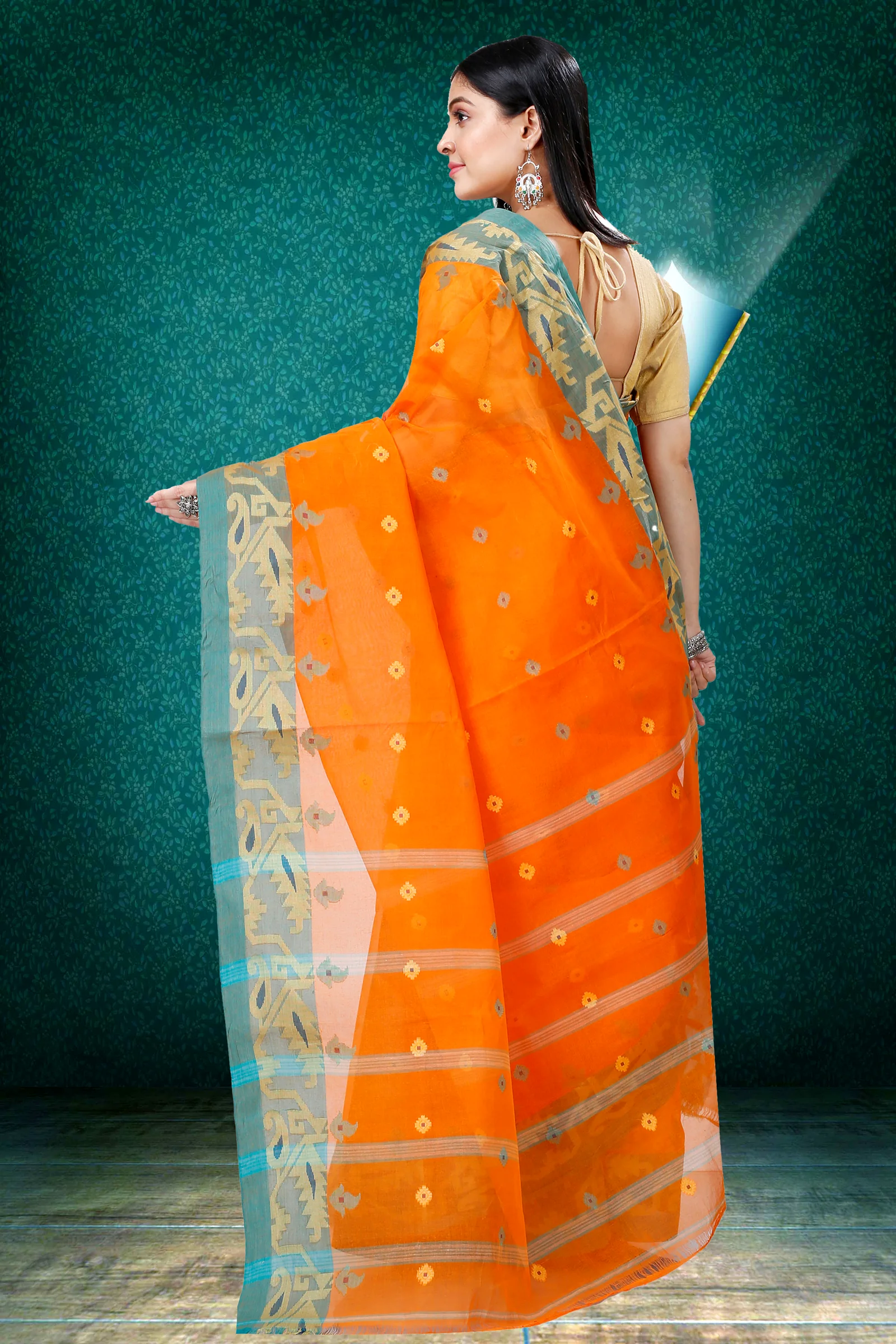 Orange Pure Cotton Nripa Tant Saree (1345)