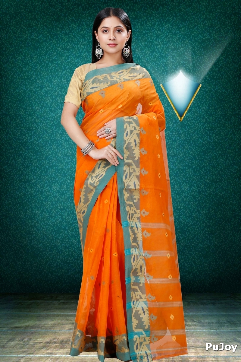 Orange Pure Cotton Nripa Tant Saree (1345)