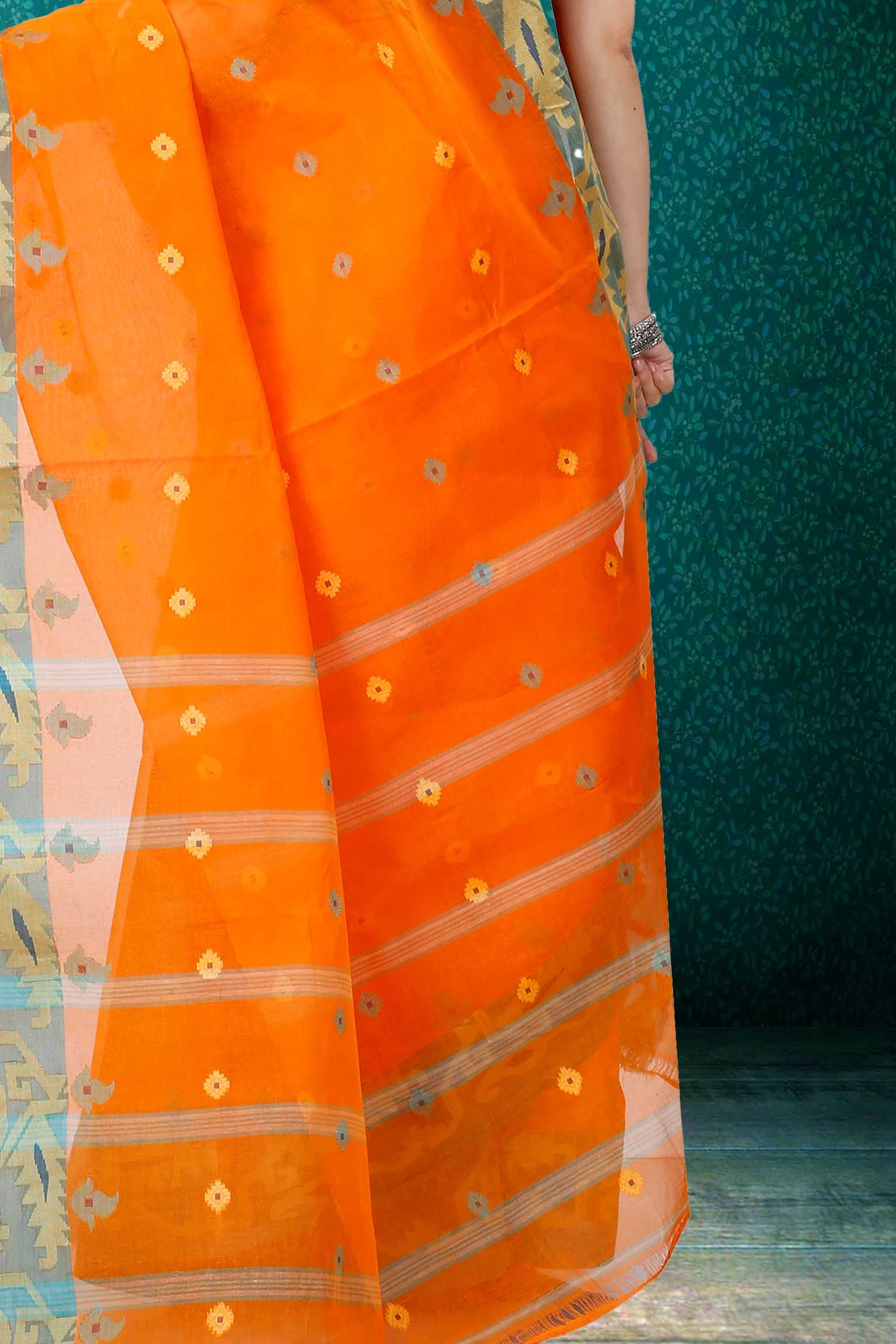 Orange Pure Cotton Nripa Tant Saree (1345)
