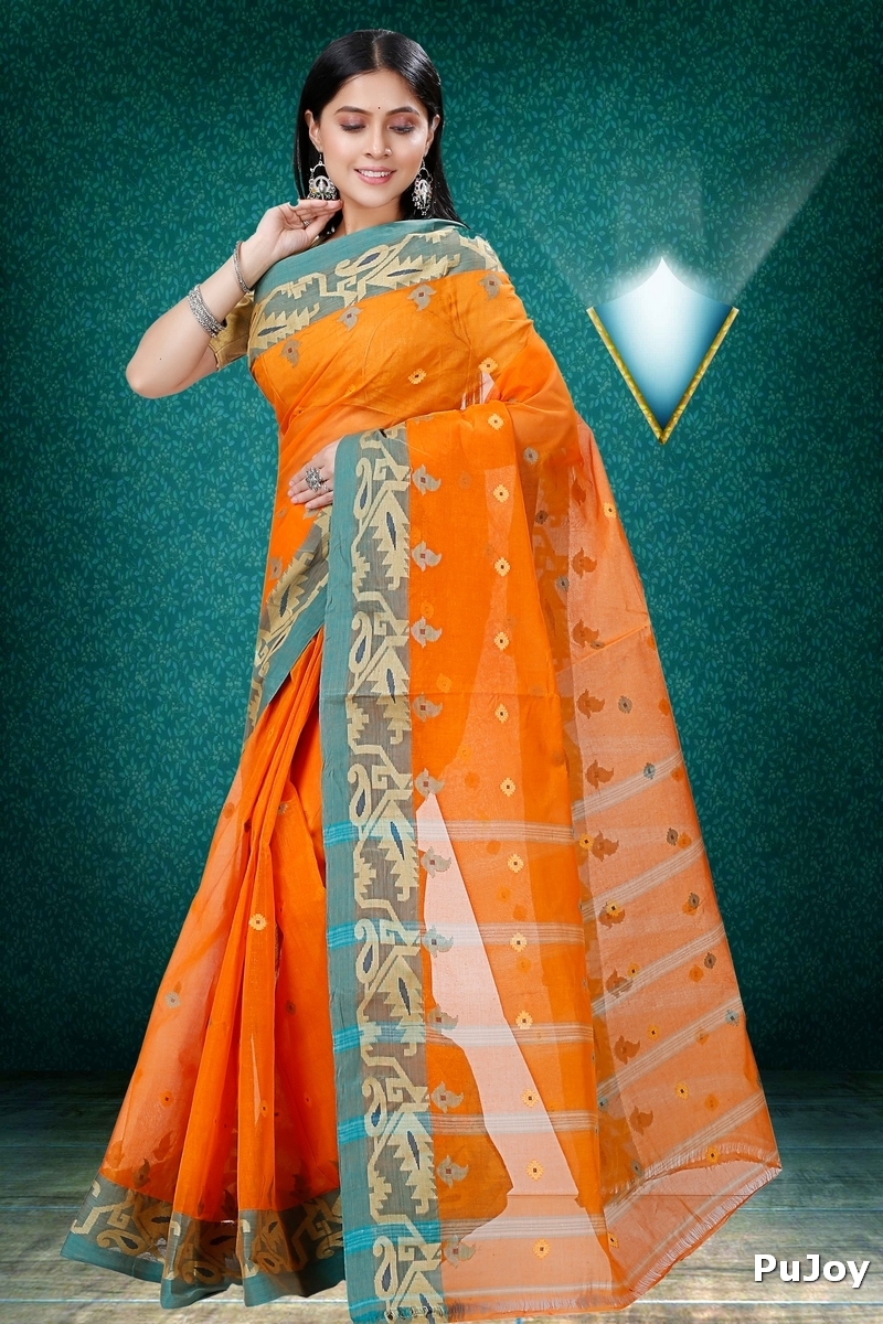 Orange Pure Cotton Nripa Tant Saree (1345)