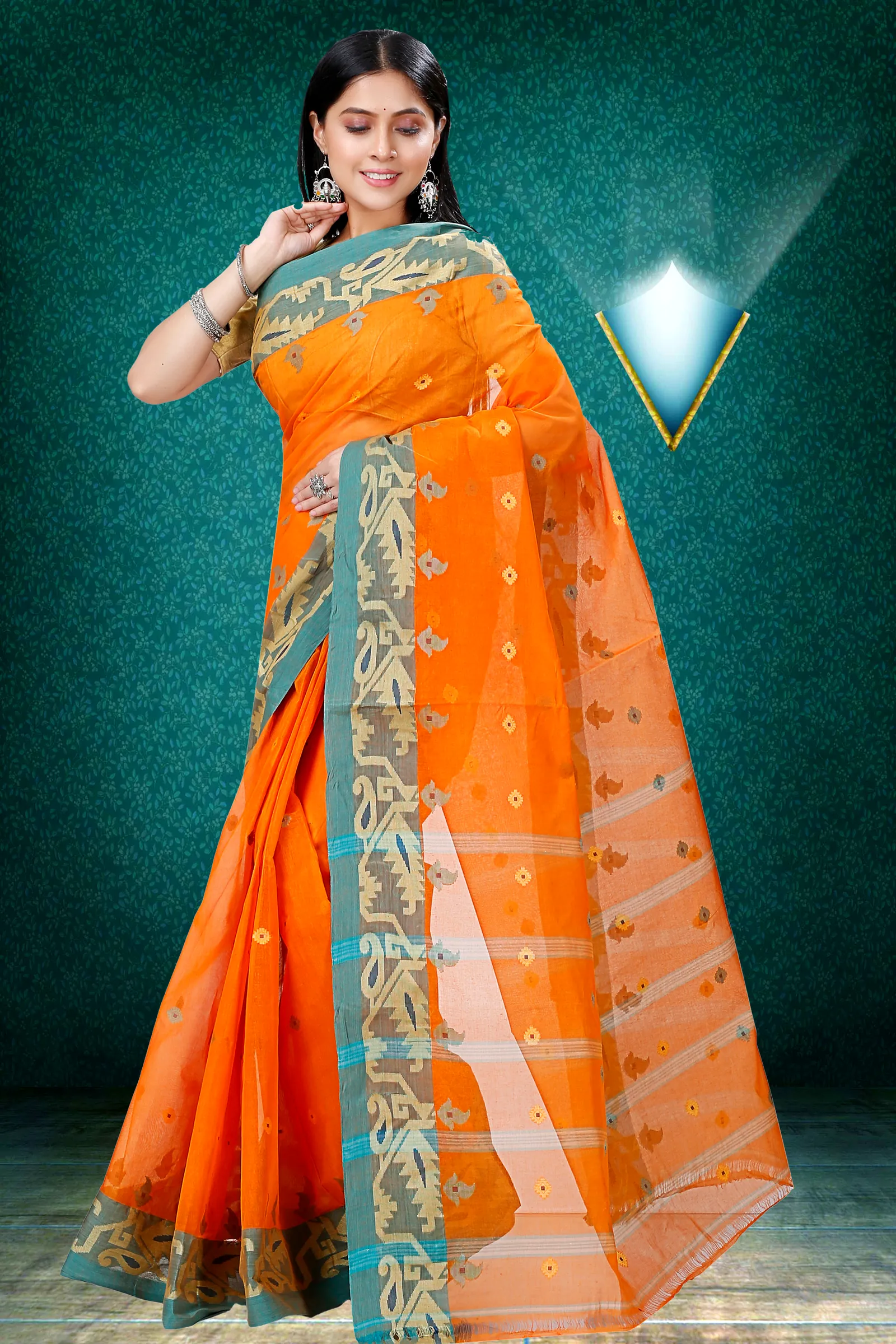 Orange Pure Cotton Nripa Tant Saree (1345)