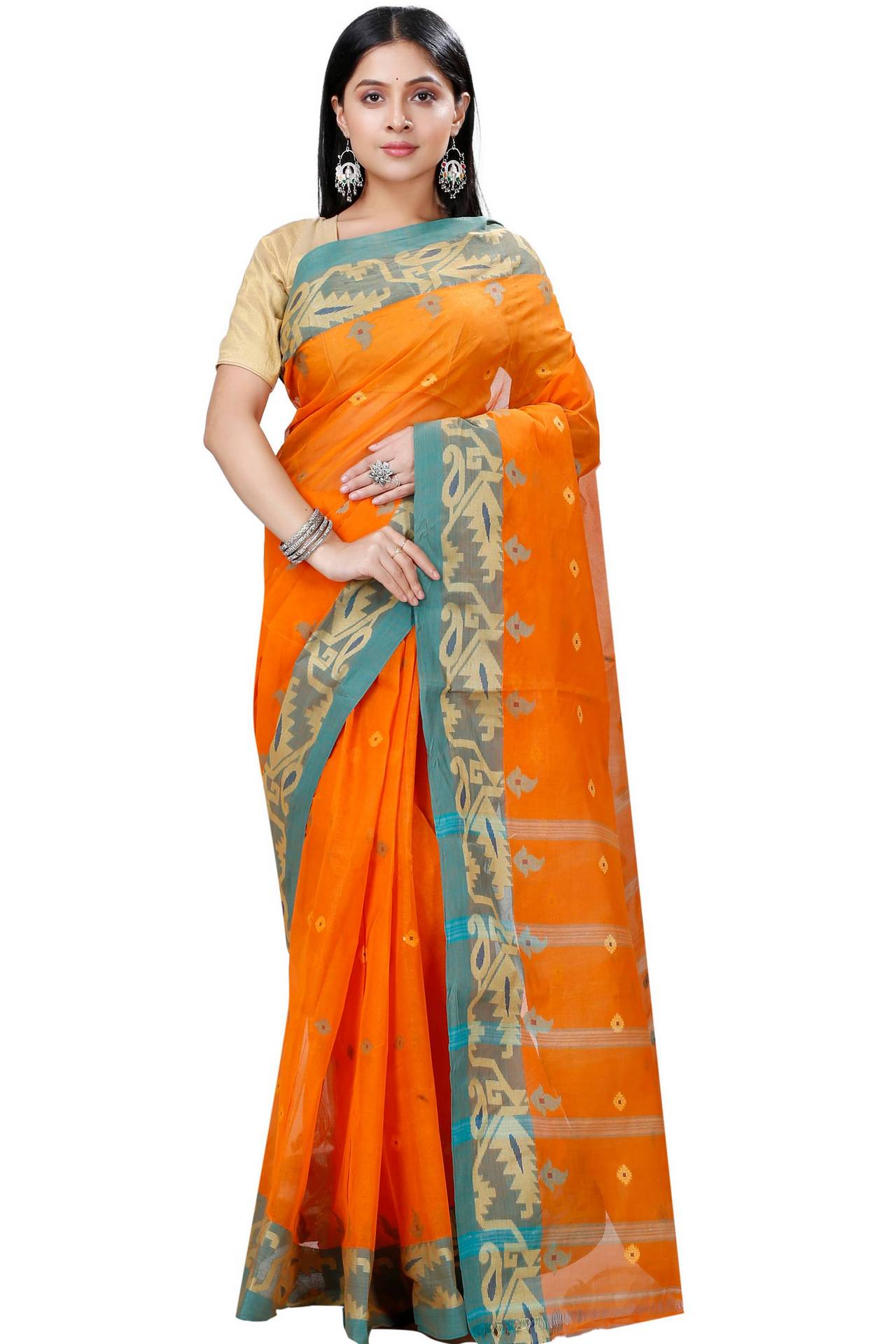 Orange Pure Cotton Nripa Tant Saree (1345)