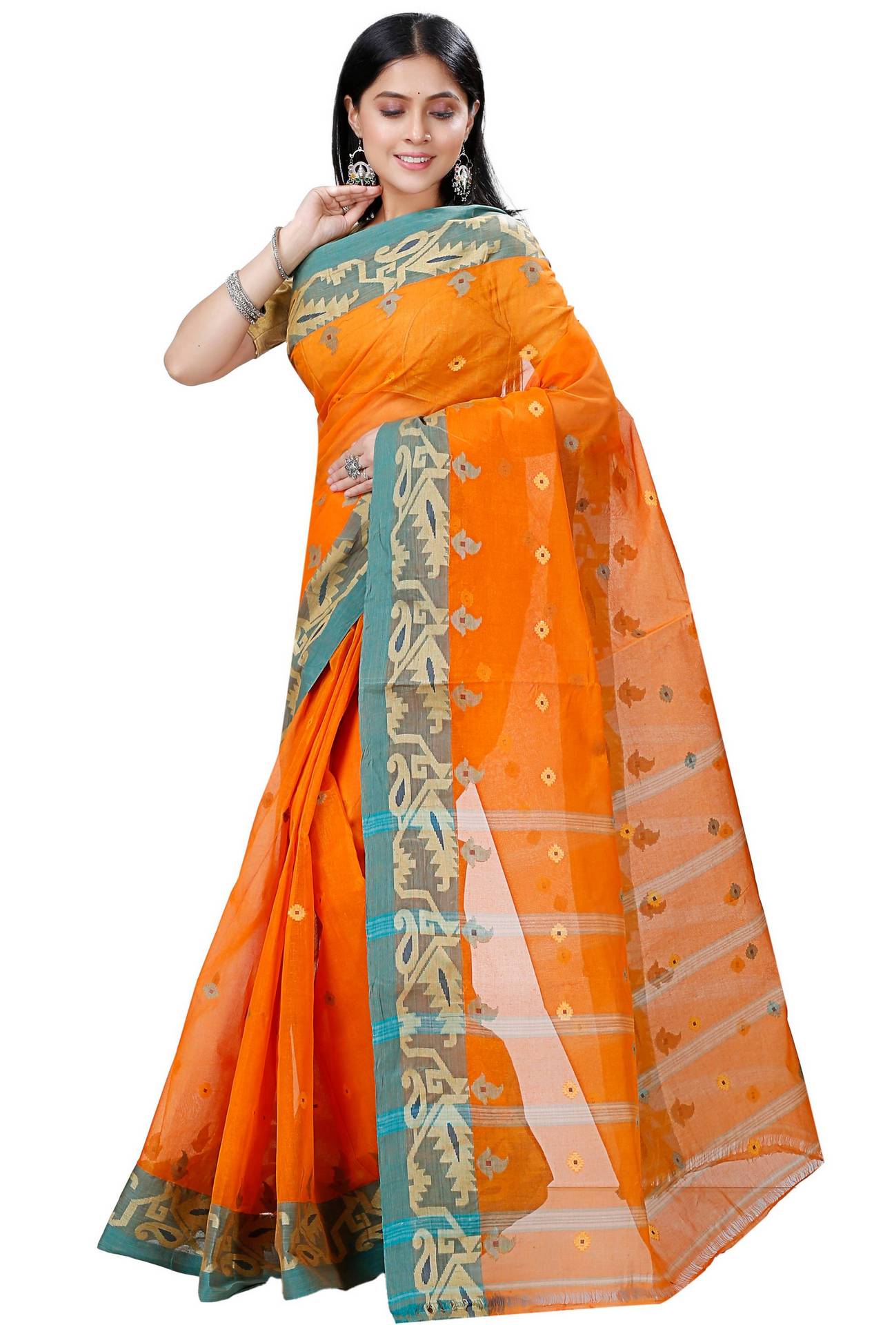 Orange Pure Cotton Nripa Tant Saree (1345)