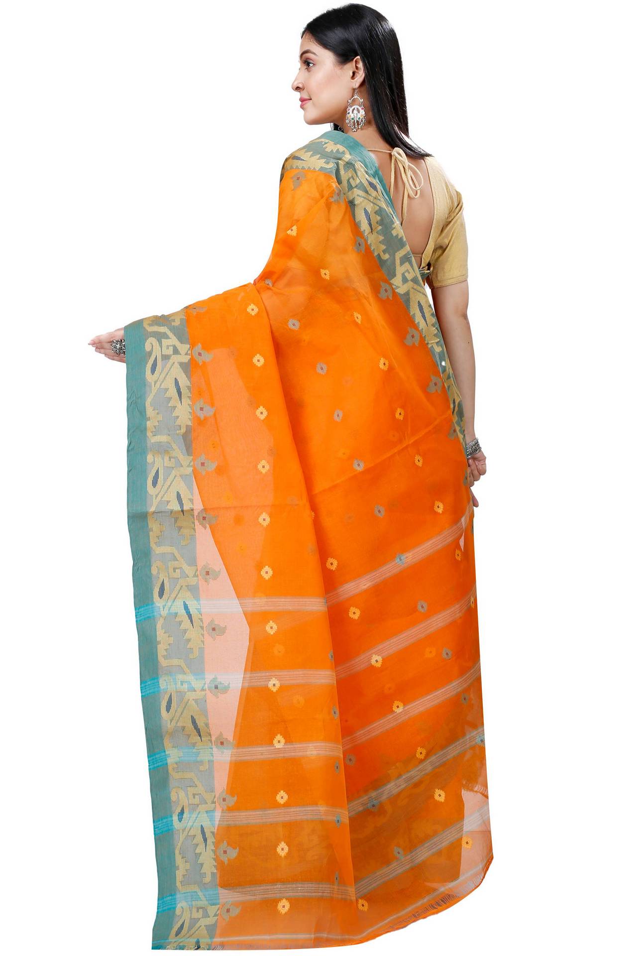 Orange Pure Cotton Nripa Tant Saree (1345)