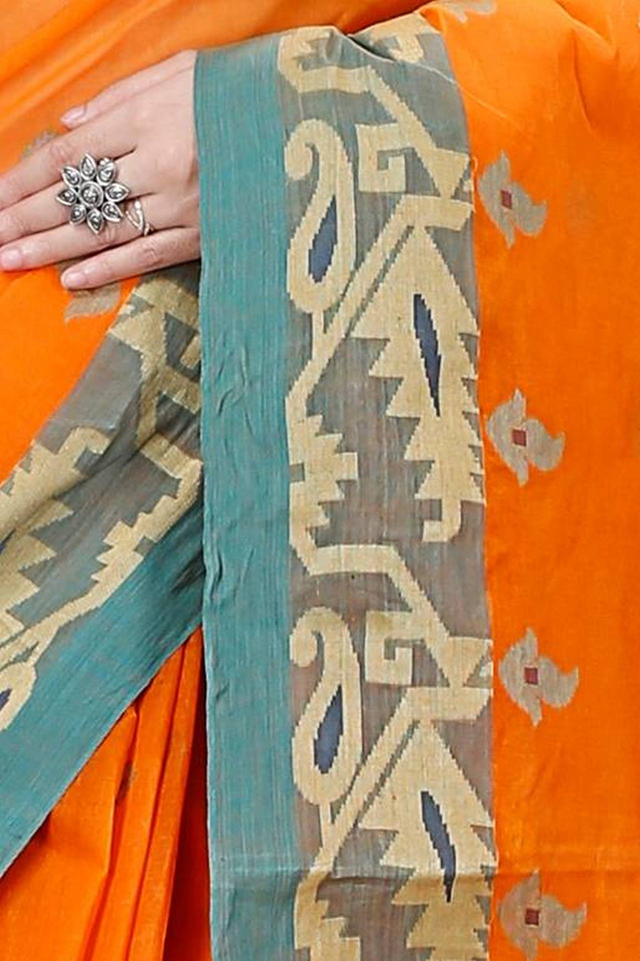 Orange Pure Cotton Nripa Tant Saree (1345)