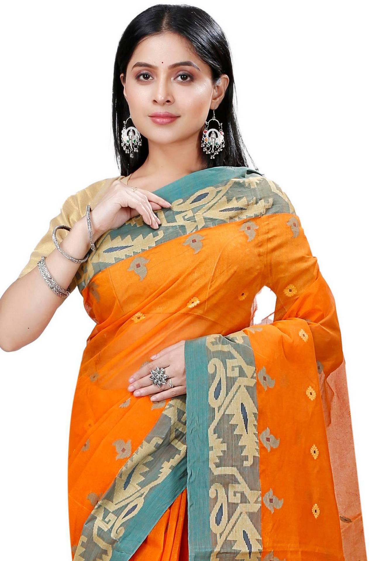 Orange Pure Cotton Nripa Tant Saree (1345)