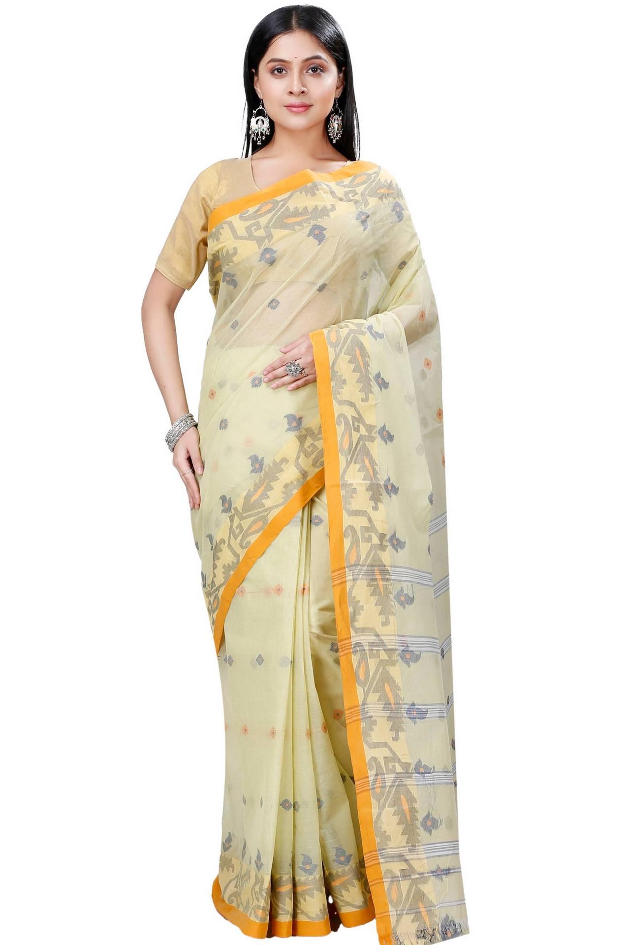 Cream Pure Cotton Nripa Tant Saree (1346)