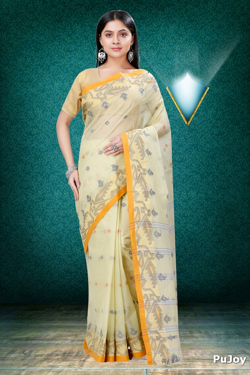 Cream Pure Cotton Nripa Tant Saree (1346)