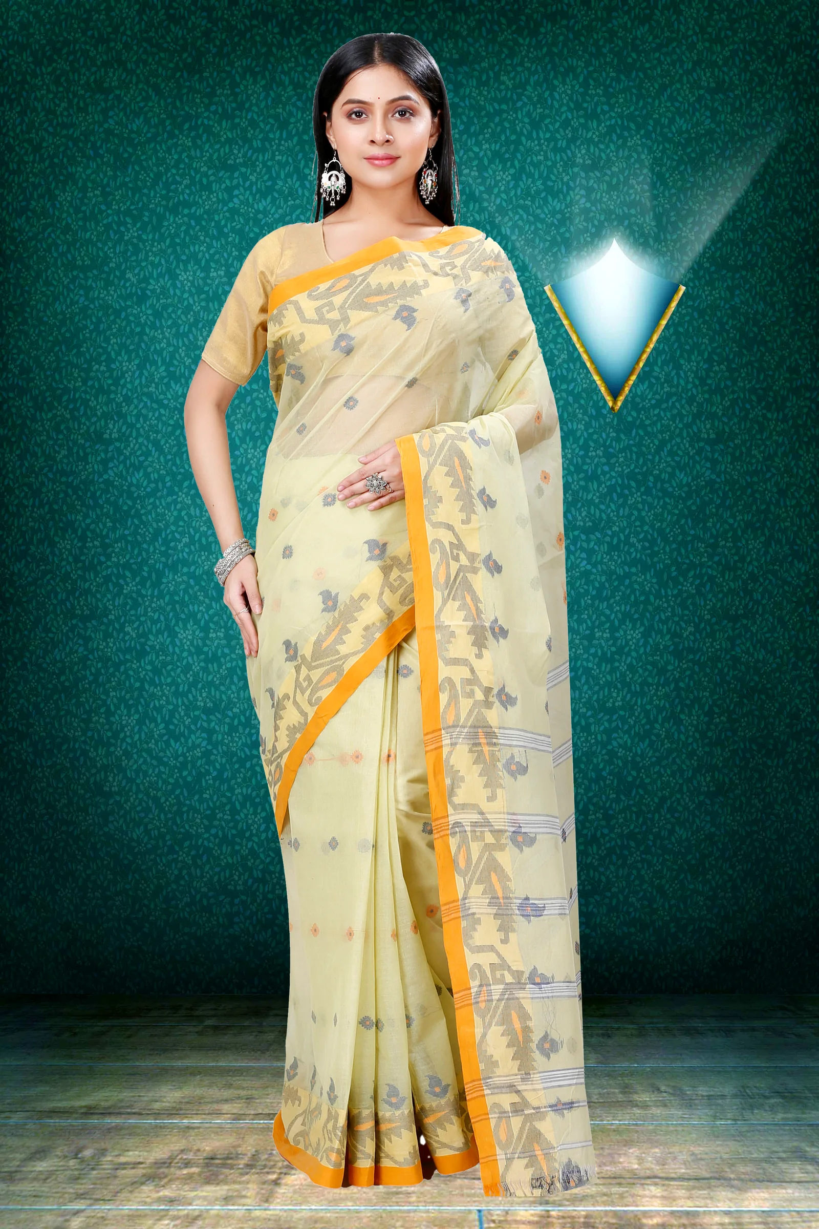 Cream Pure Cotton Nripa Tant Saree (1346)