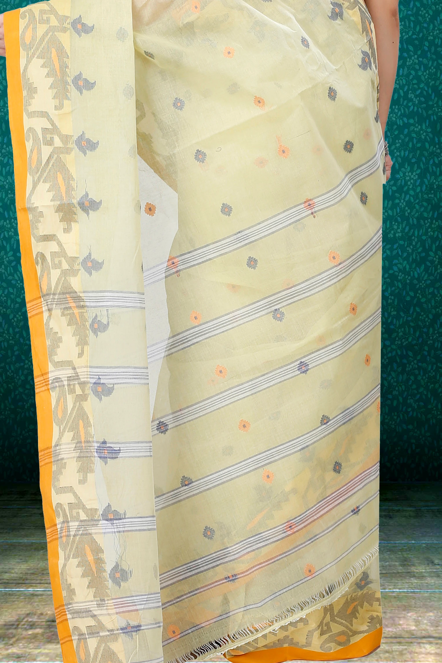 Cream Pure Cotton Nripa Tant Saree (1346)