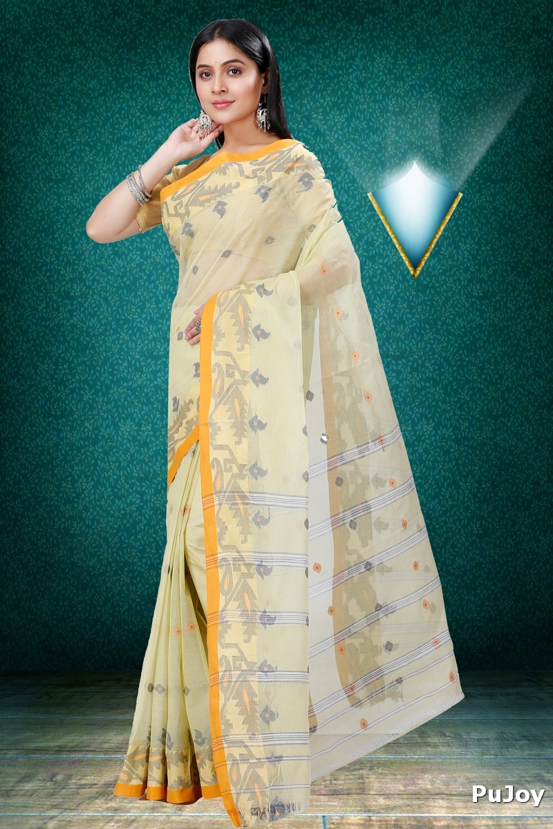 Cream Pure Cotton Nripa Tant Saree (1346)