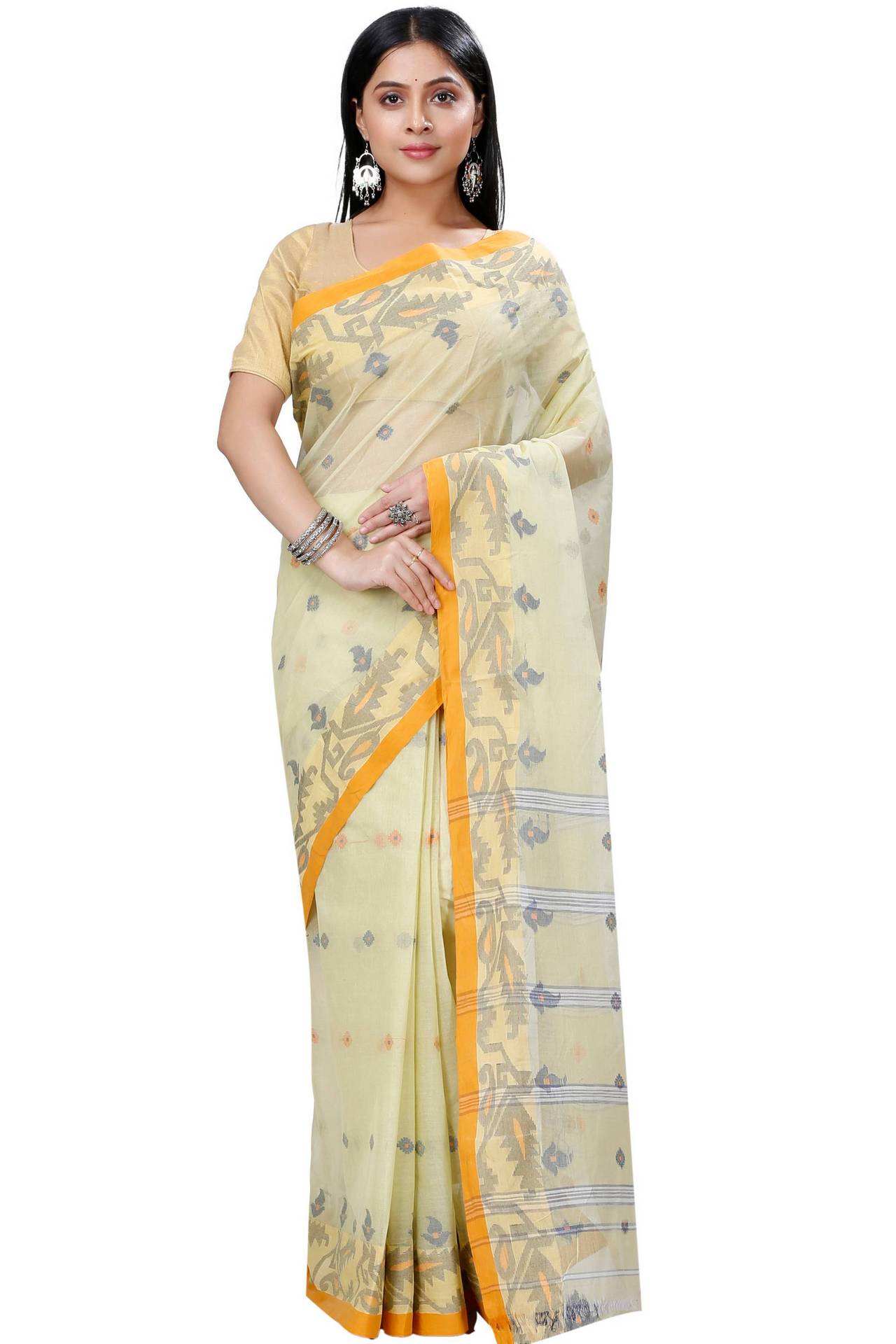 Cream Pure Cotton Nripa Tant Saree (1346)