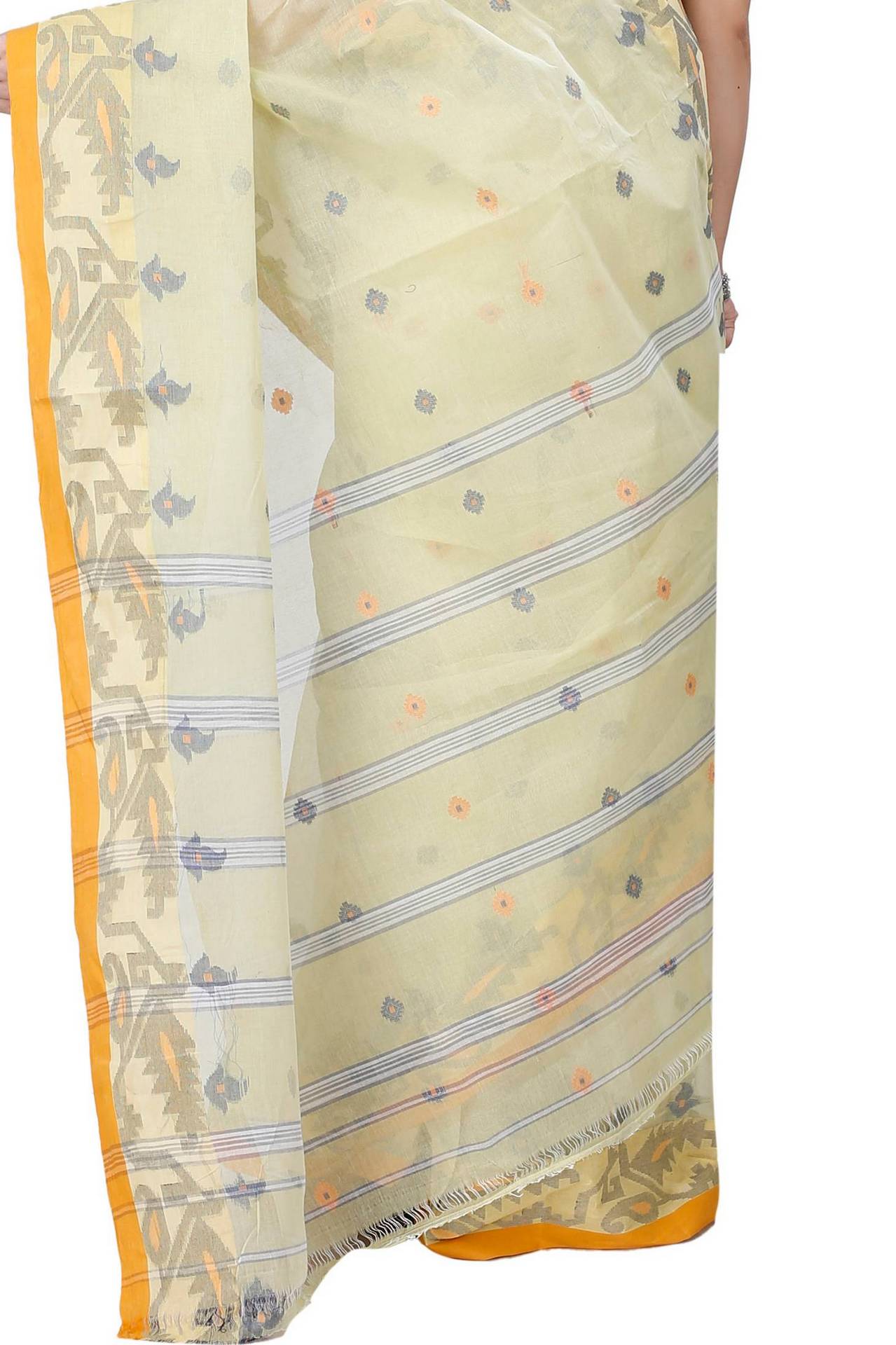 Cream Pure Cotton Nripa Tant Saree (1346)