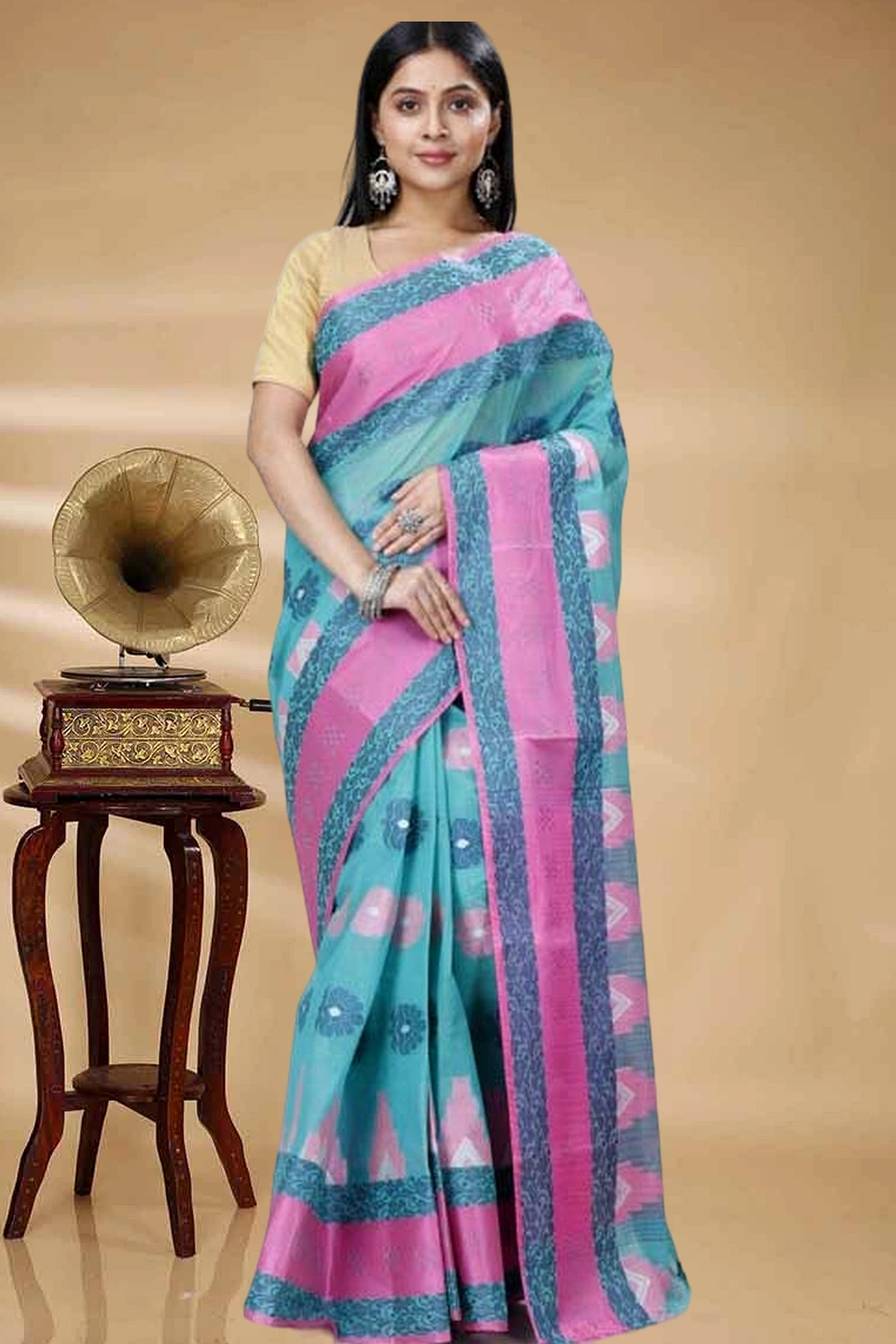 Olive Green Pure Cotton Nuri Tant Saree (1347)