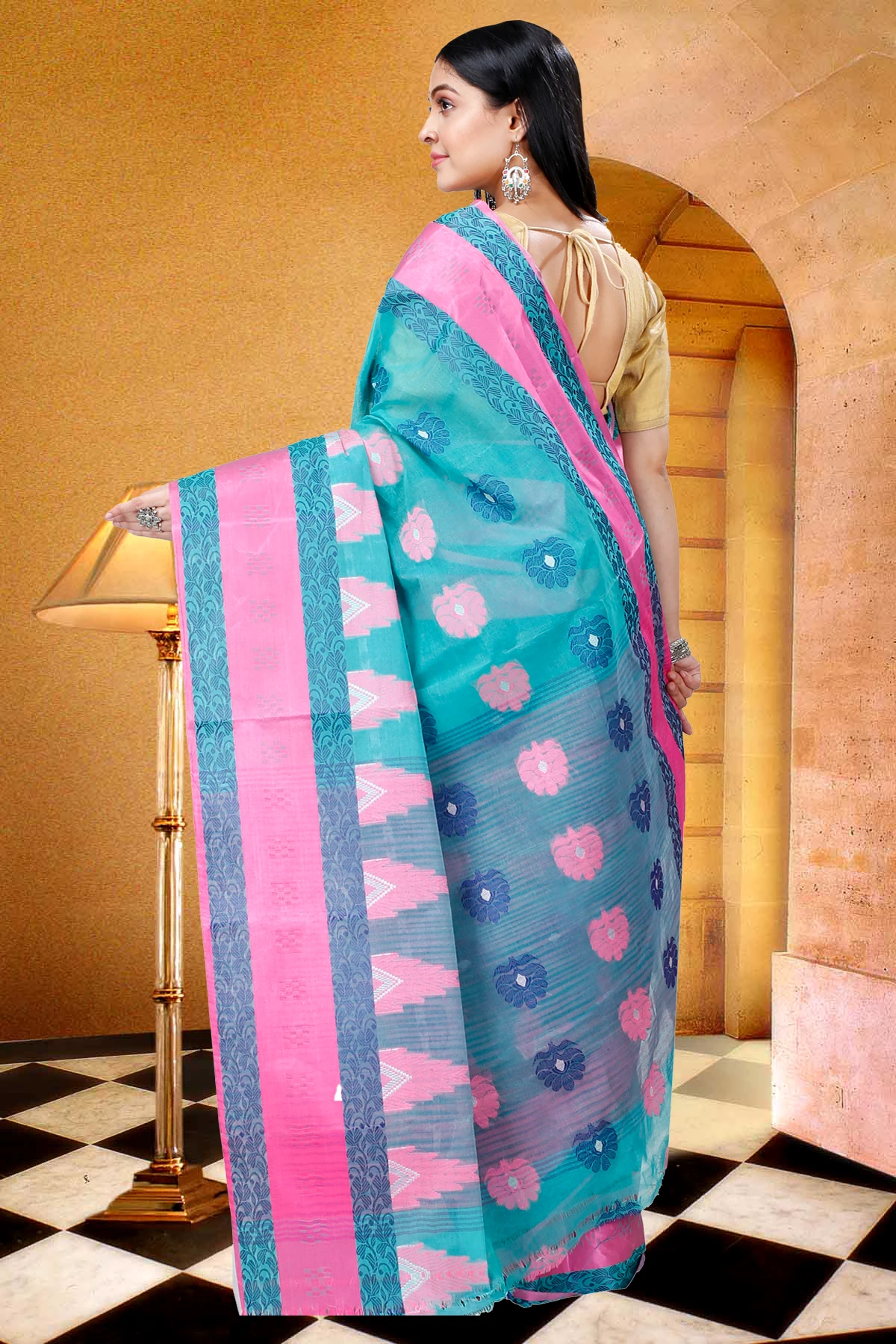 Olive Green Pure Cotton Nuri Tant Saree (1347)