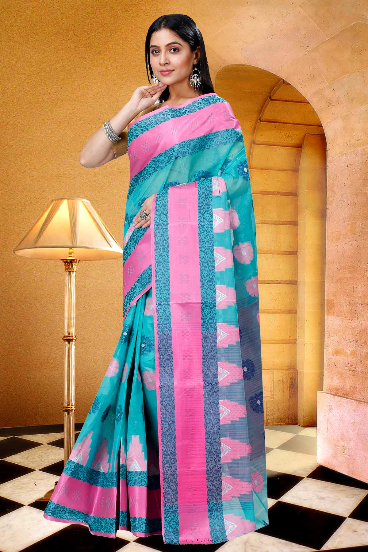Olive Green Pure Cotton Nuri Tant Saree (1347)