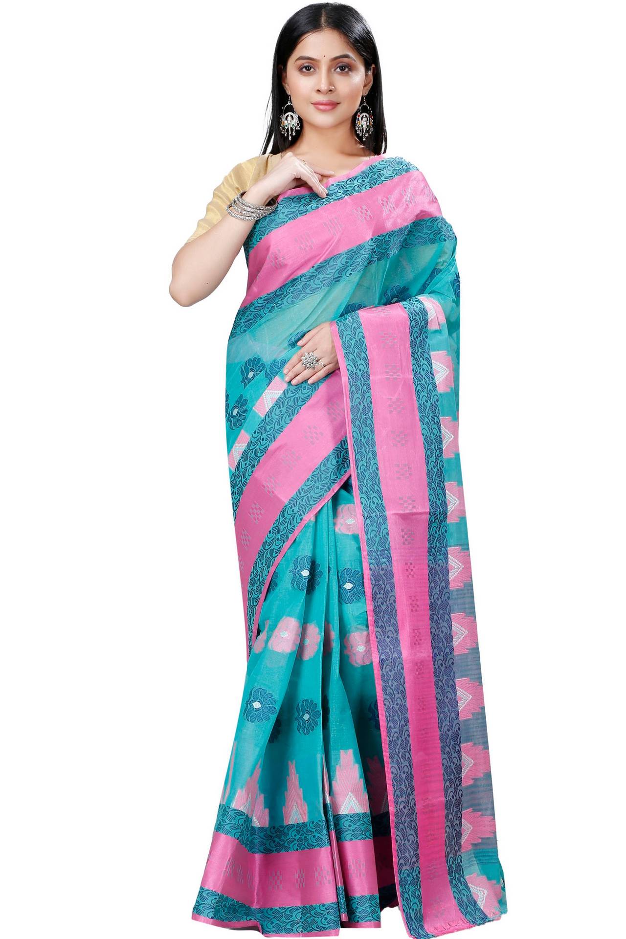 Olive Green Pure Cotton Nuri Tant Saree (1347)