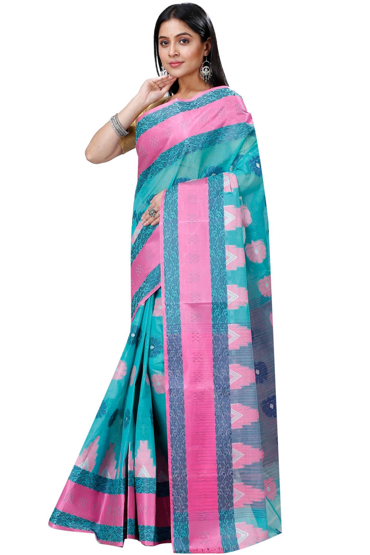 Olive Green Pure Cotton Nuri Tant Saree (1347)