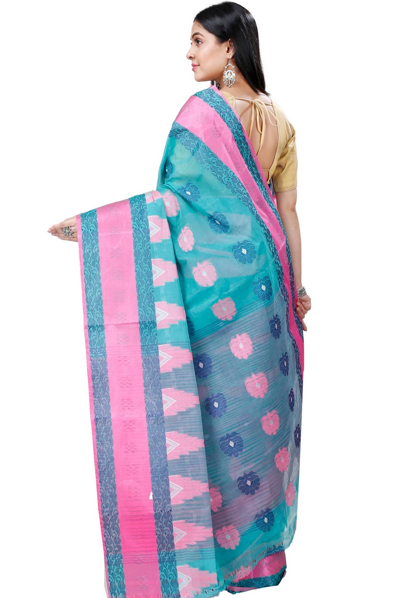 Olive Green Pure Cotton Nuri Tant Saree (1347)