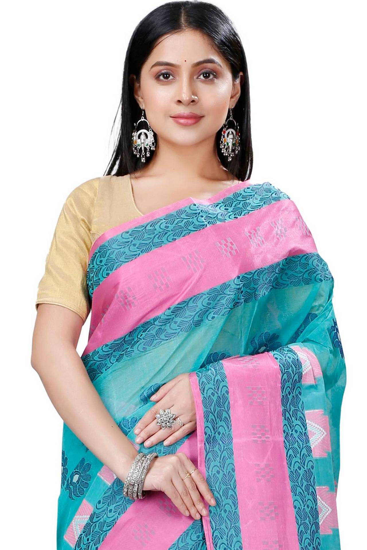 Olive Green Pure Cotton Nuri Tant Saree (1347)