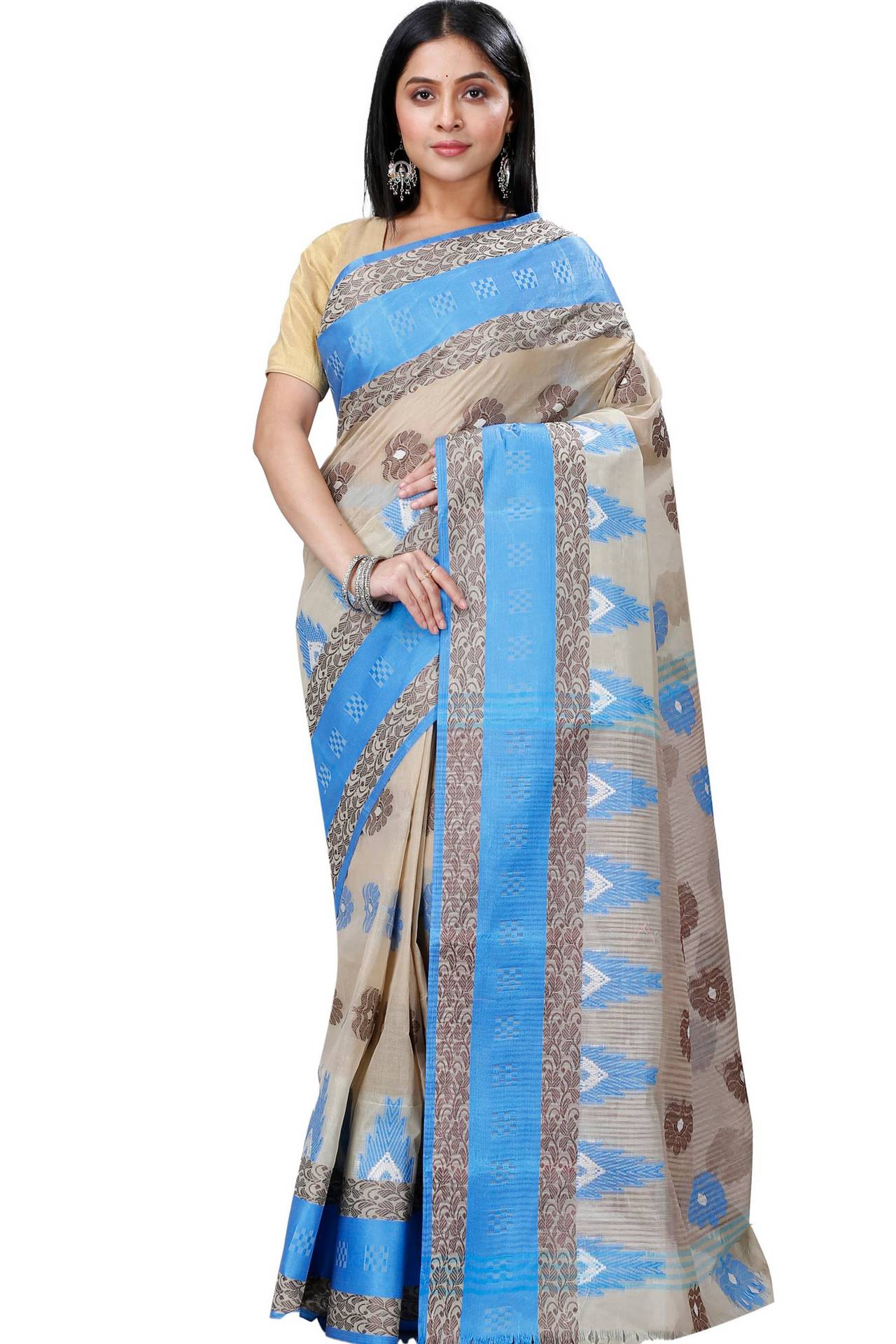 Grey Pure Cotton Nuri Tant Saree (1348)