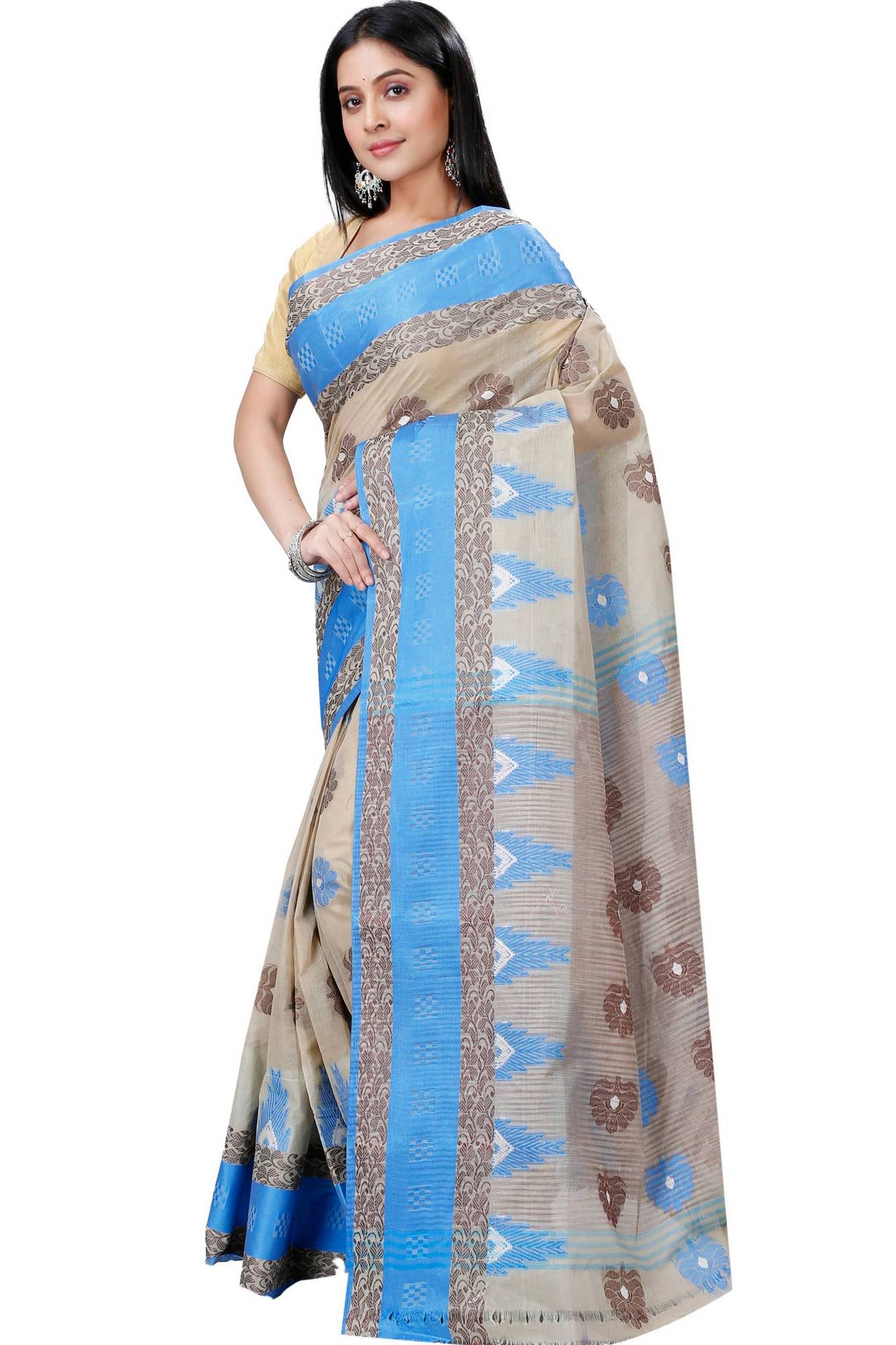 Grey Pure Cotton Nuri Tant Saree (1348)