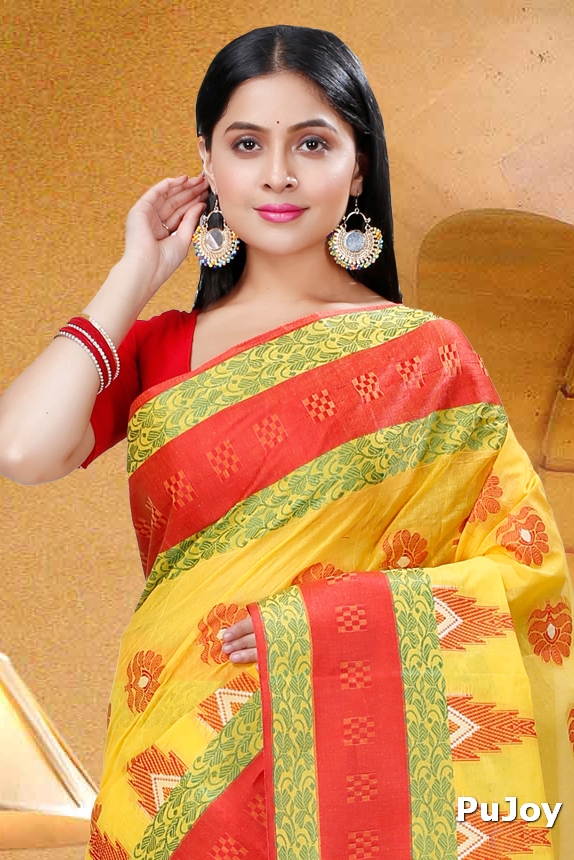 Yellow Pure Cotton Nuri Tant Saree (1349)