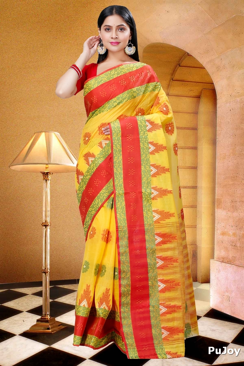 Yellow Pure Cotton Nuri Tant Saree (1349)