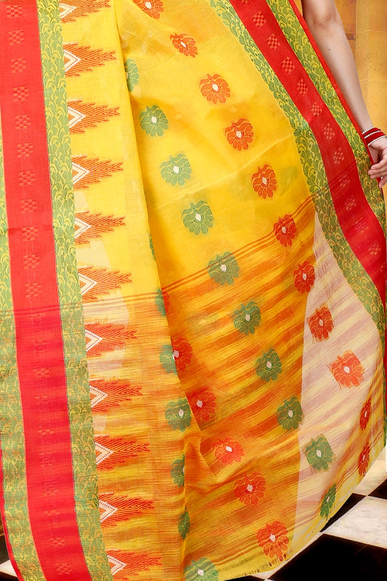 Yellow Pure Cotton Nuri Tant Saree (1349)