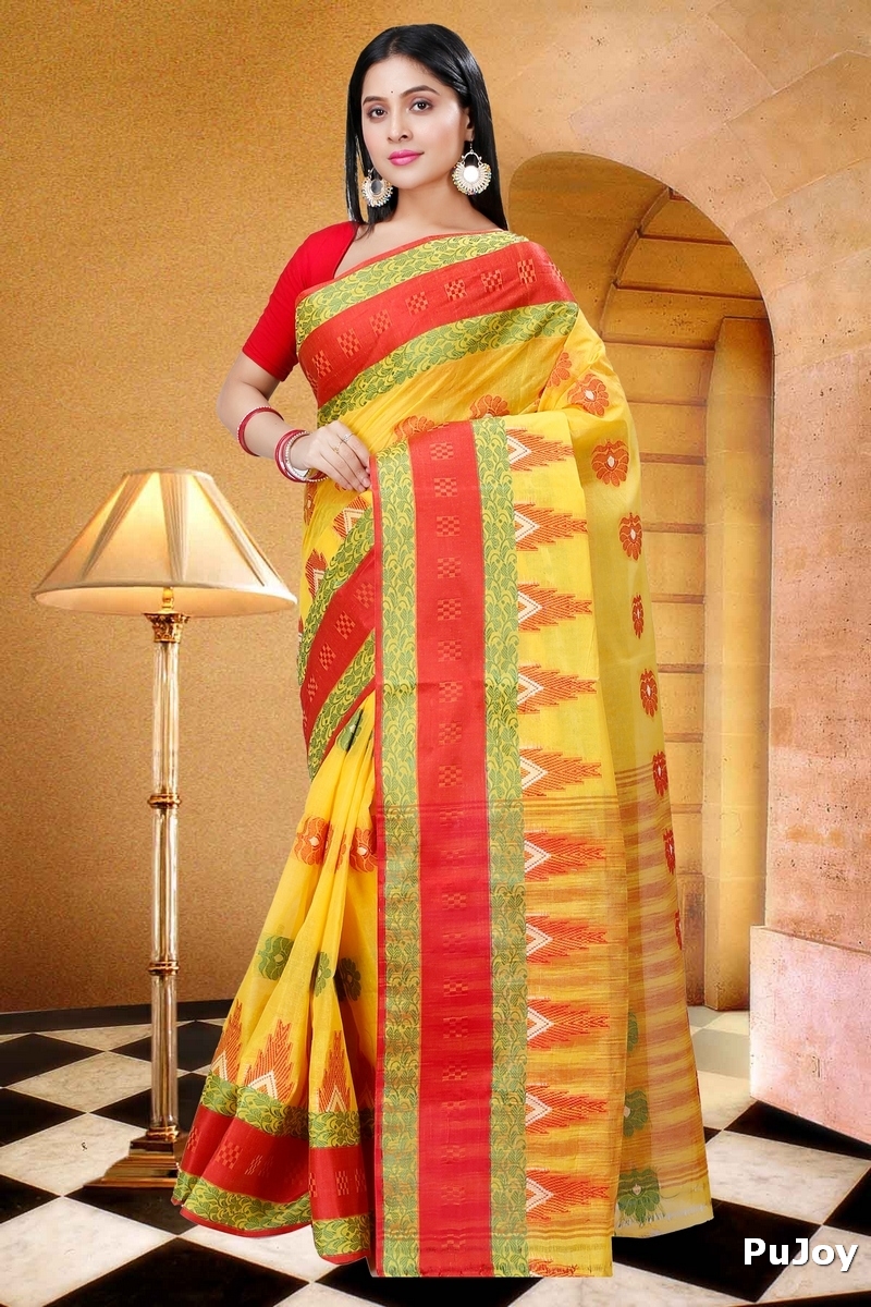 Yellow Pure Cotton Nuri Tant Saree (1349)