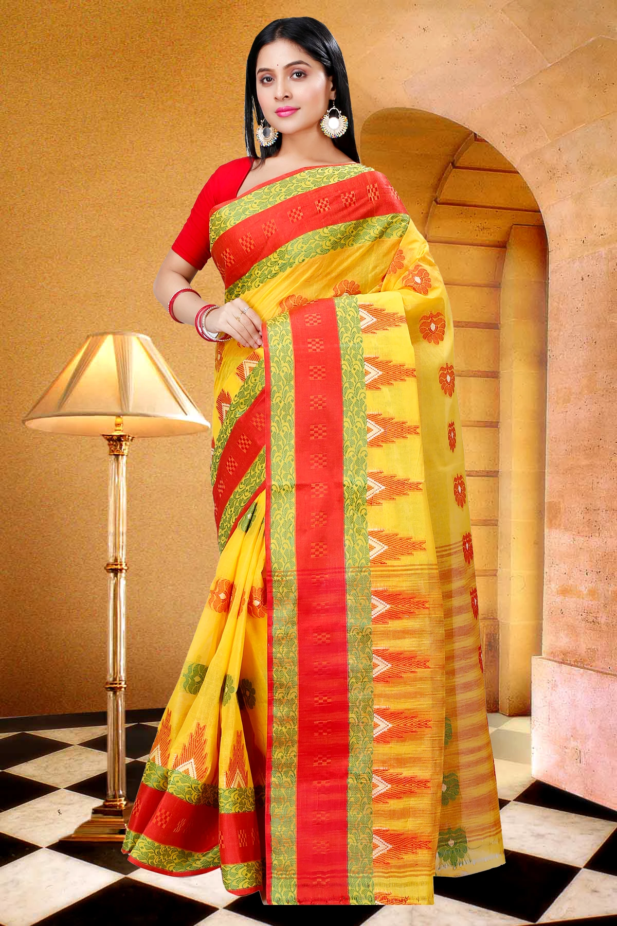 Yellow Pure Cotton Nuri Tant Saree (1349)