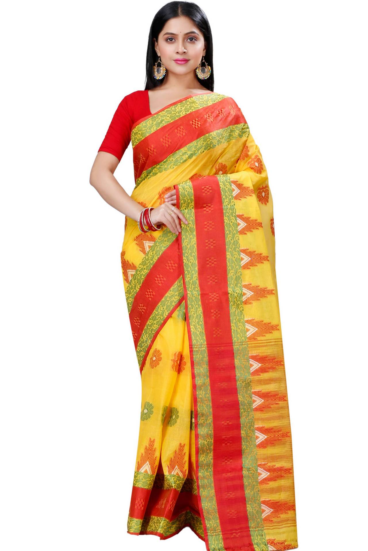 Yellow Pure Cotton Nuri Tant Saree (1349)